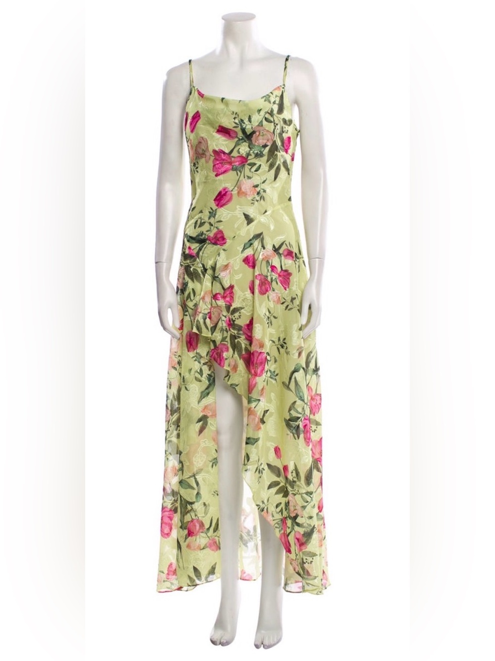 PatBo - Floral Embroidered High-Low Maxi Dress in Light Green and Pink